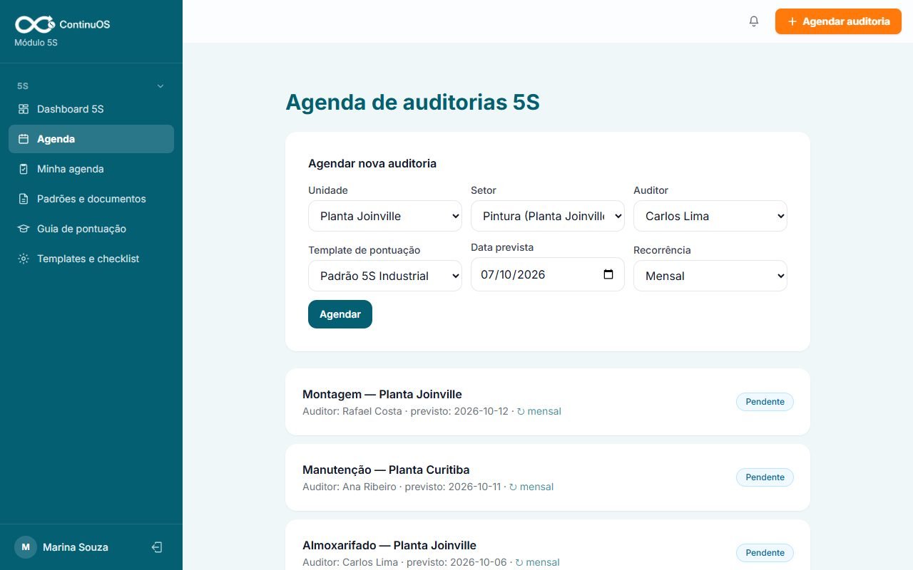 Agenda de auditorias 5S com o formulário de agendamento preenchido