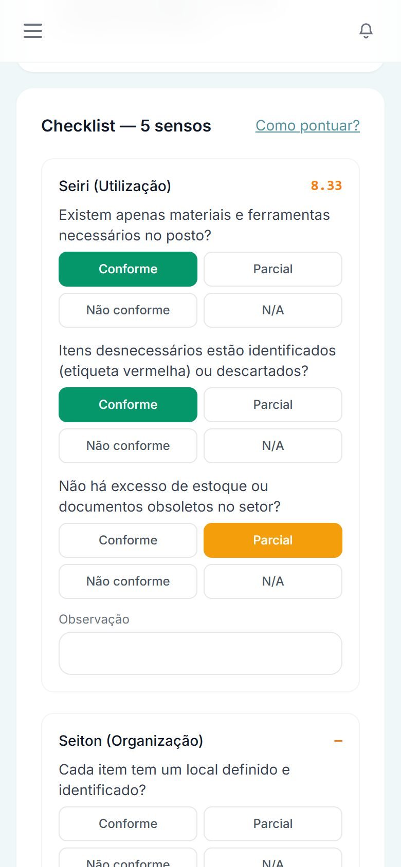 Checklist 5S no celular