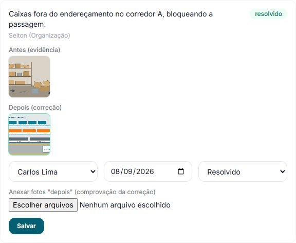 Problema resolvido com foto antes e depois